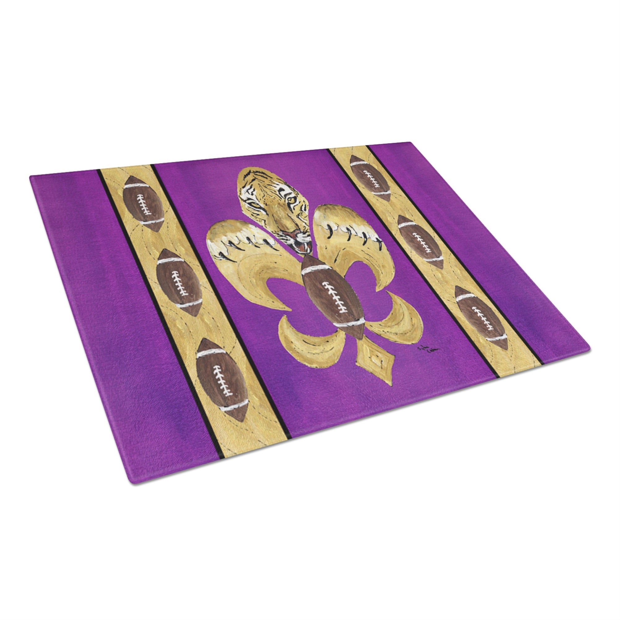 Tiger Football Fleur De Lis Glass Cutting Board Large